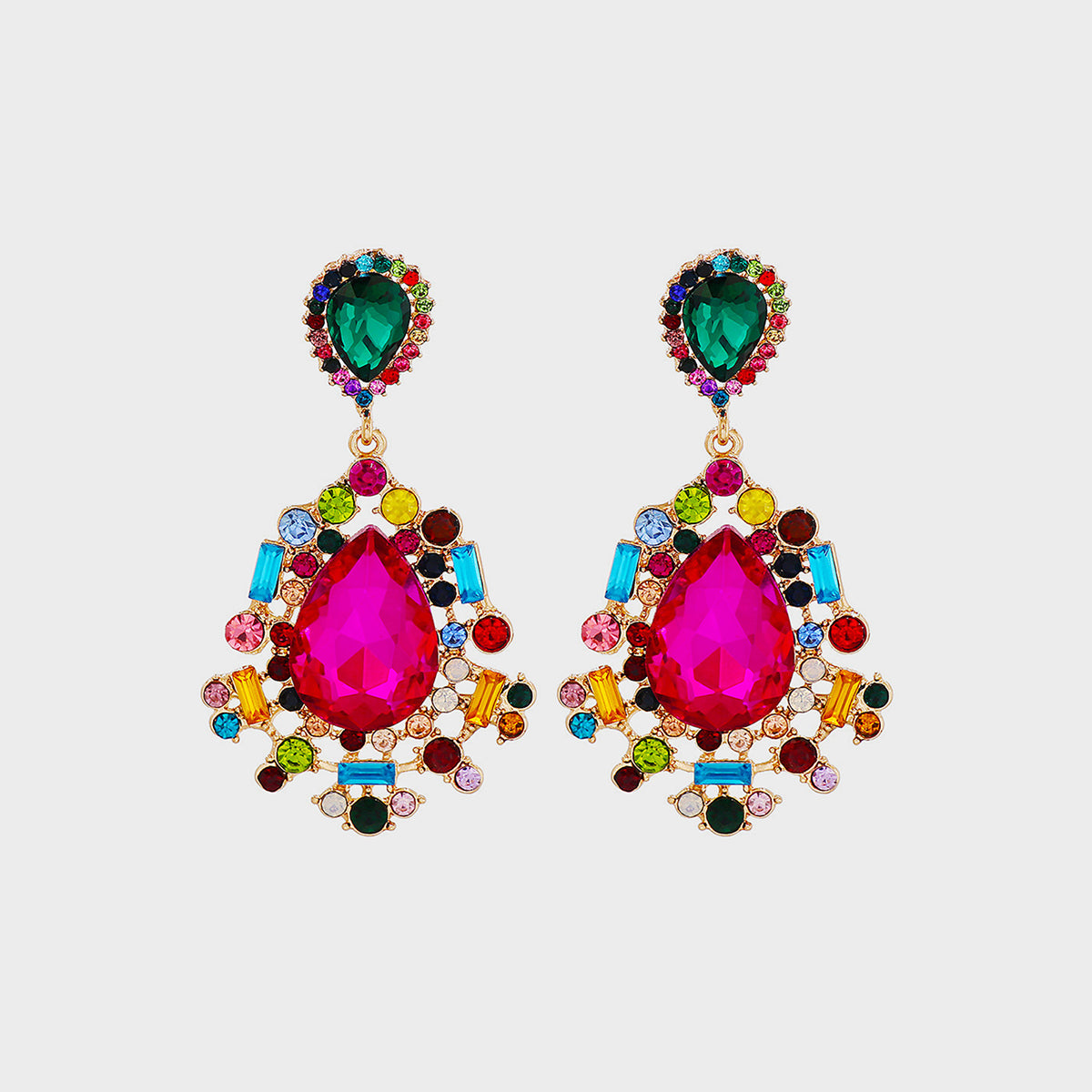 LuX De’Ore Princess Teardrop Rhinestone Earrings