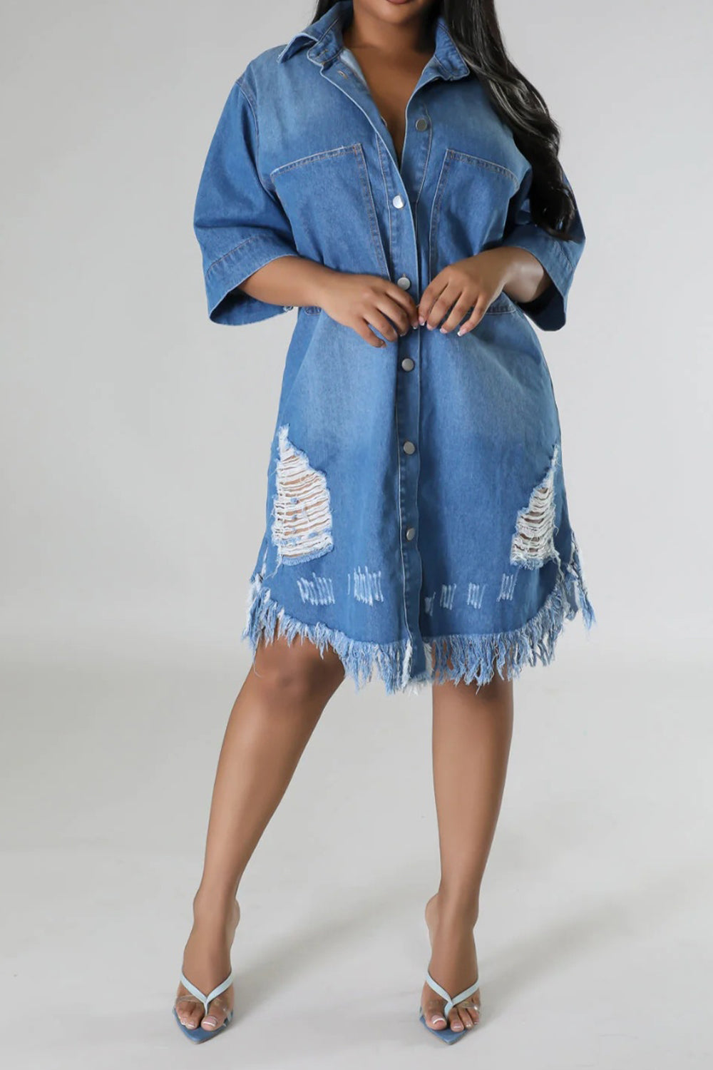 LuX De’Ore Distressed Denim Dress