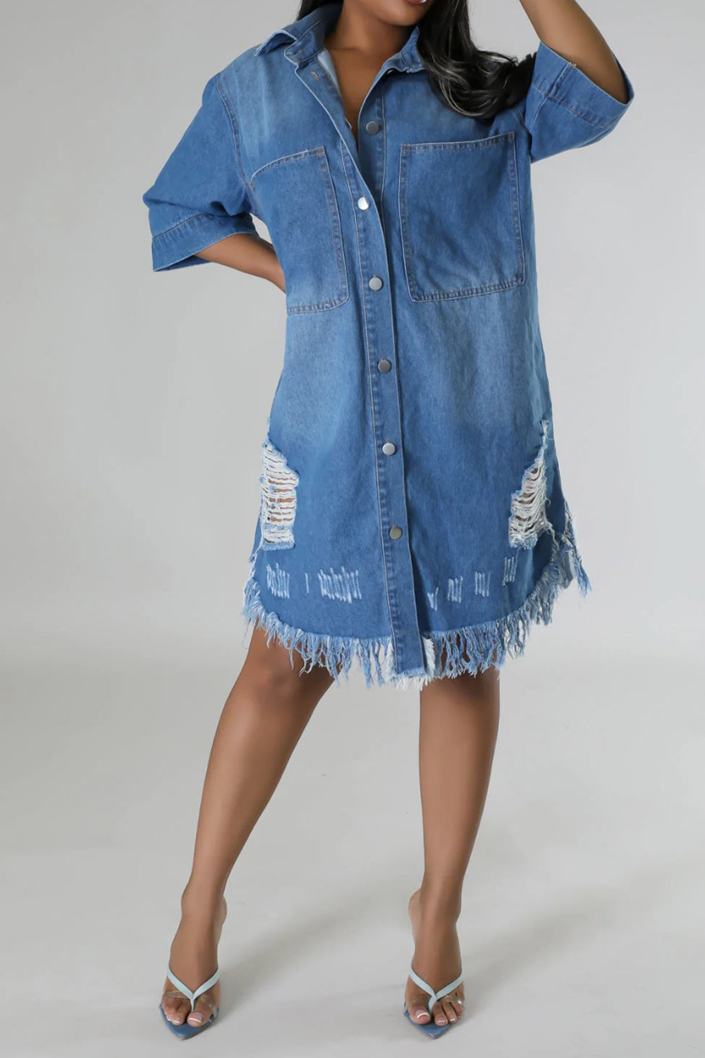 LuX De’Ore Distressed Denim Dress