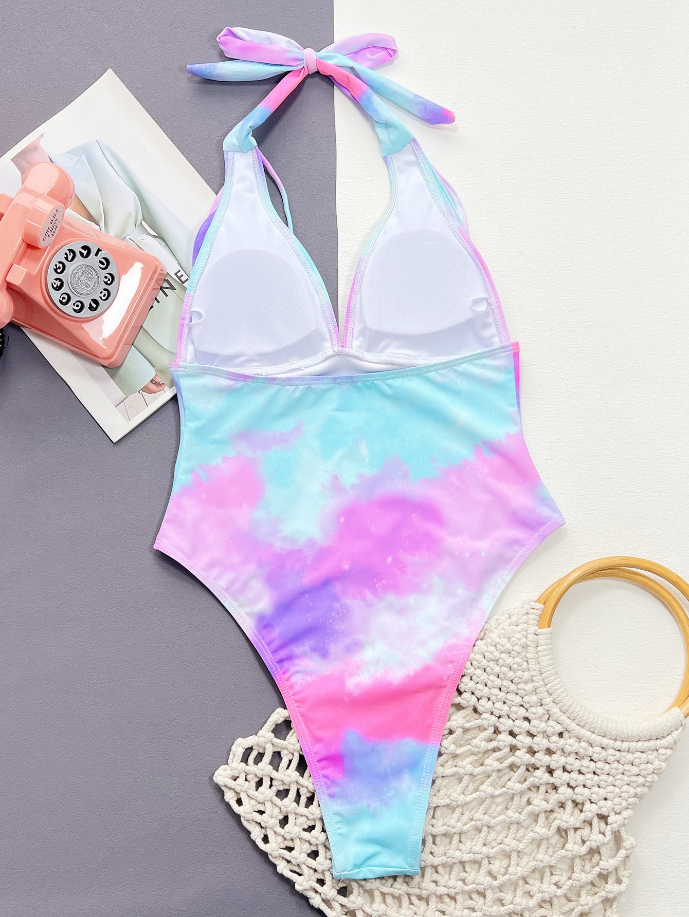 LuX De’Ore Tie-Dye Halter Neck One-Piece Swimsuit