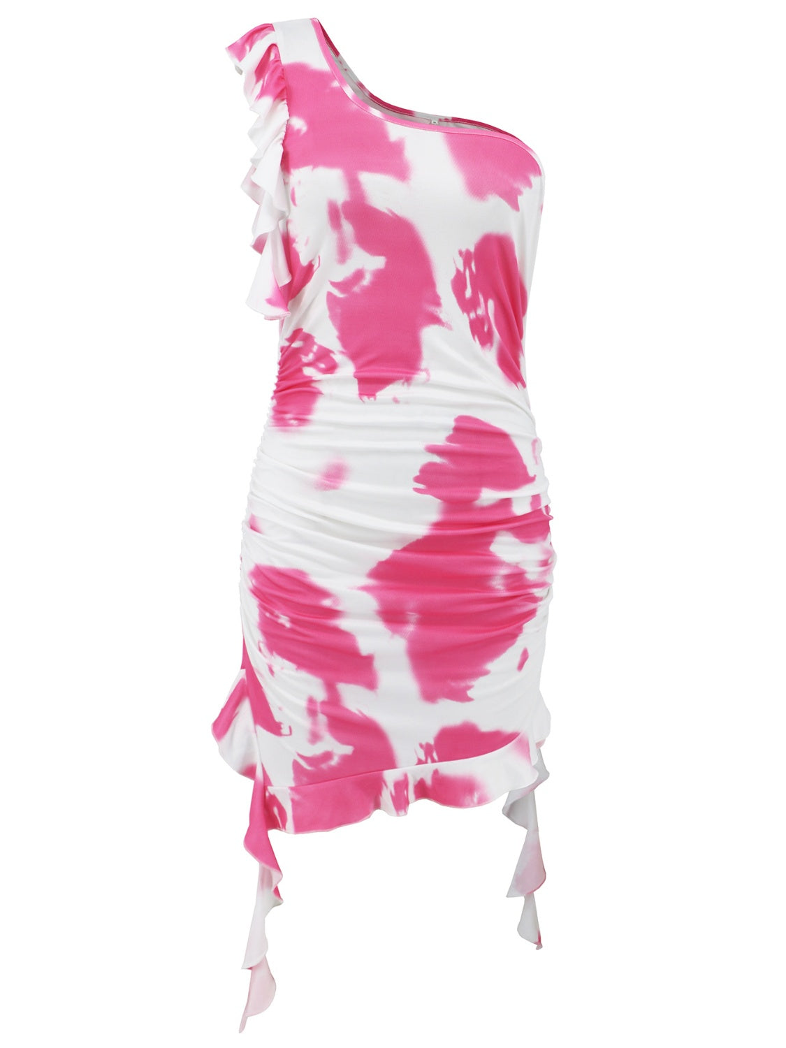 LuX De’Ore Ruffled Tie-Dye Single Shoulder Mini Dress