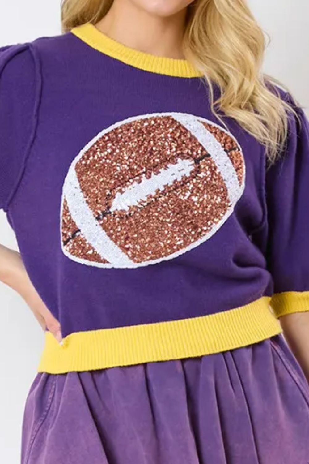 LuX De’ Ore Sequin Football Short Sleeve Top
