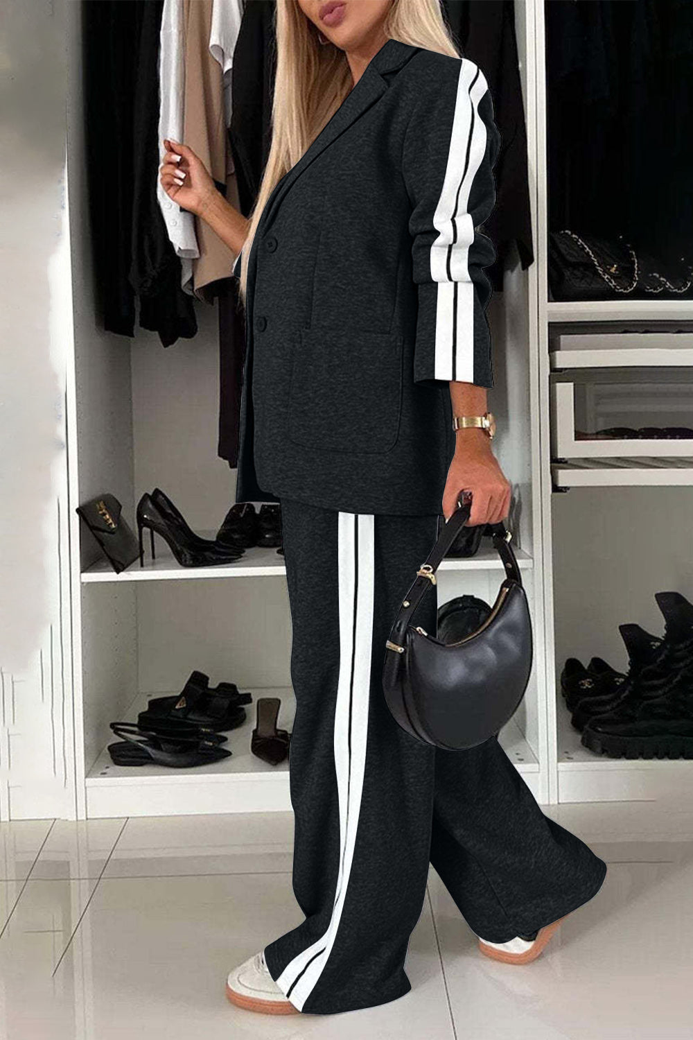 LuX De’ Ore Fall  Lapel Collar Top and Pants Set