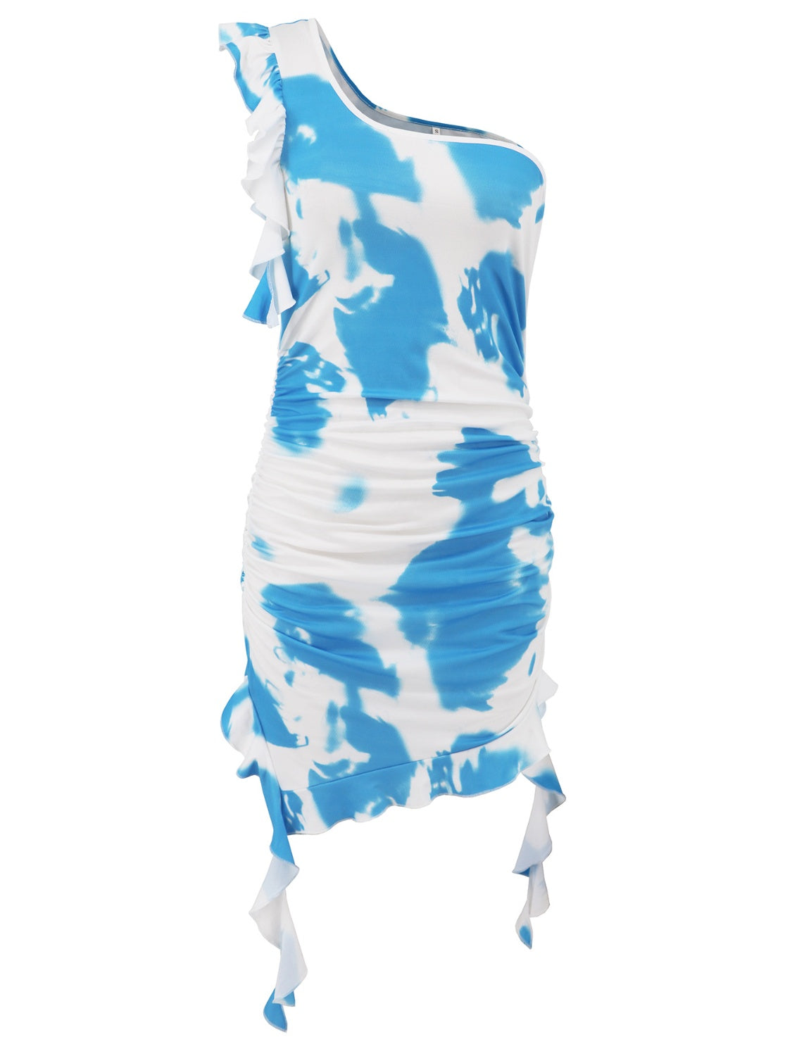 LuX De’Ore Ruffled Tie-Dye Single Shoulder Mini Dress