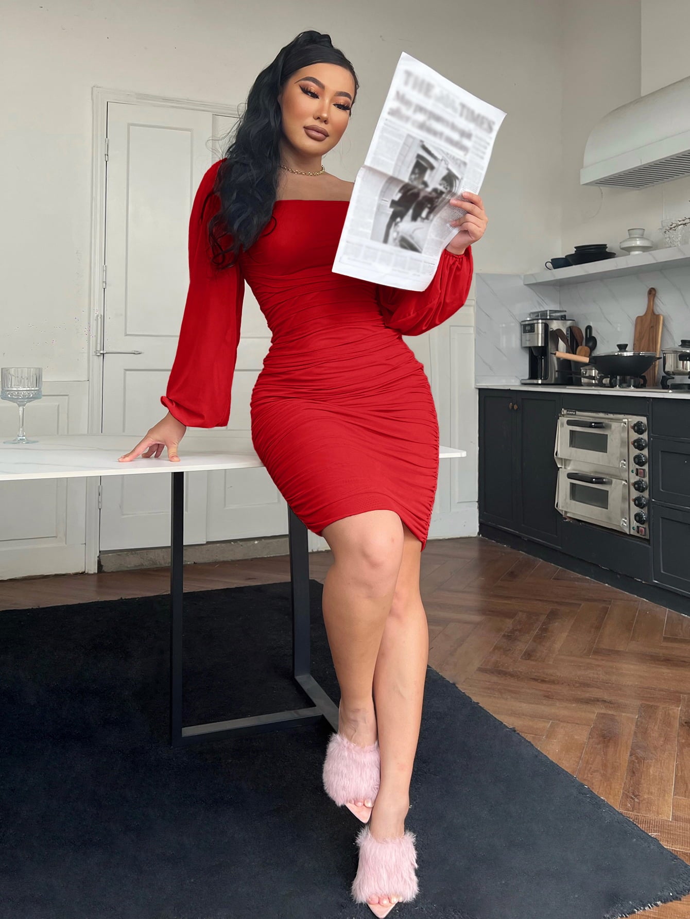 LuX De’Ore Sasha  Ruched Bodycon Dress