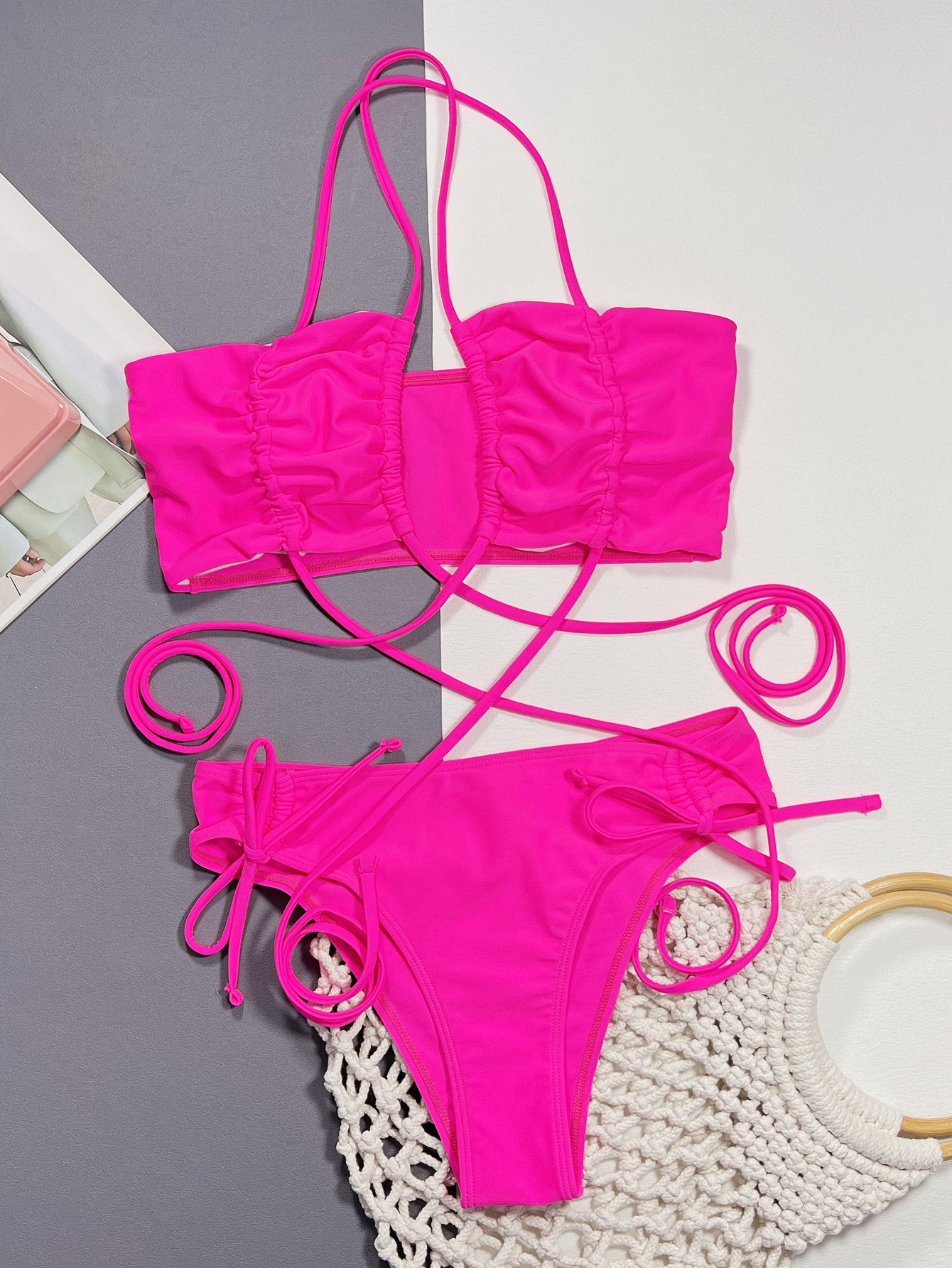 LuX De’Ore Halter Neck Drawstring Detail Bikini Set