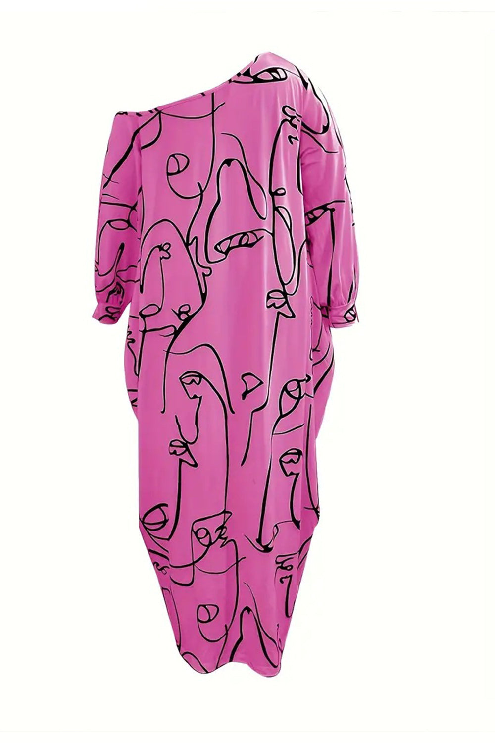 LuX De’Ore Printed Single Shoulder Lantern Sleeve Maxi Dress