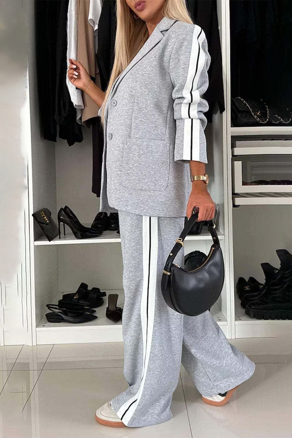 LuX De’ Ore Fall  Lapel Collar Top and Pants Set
