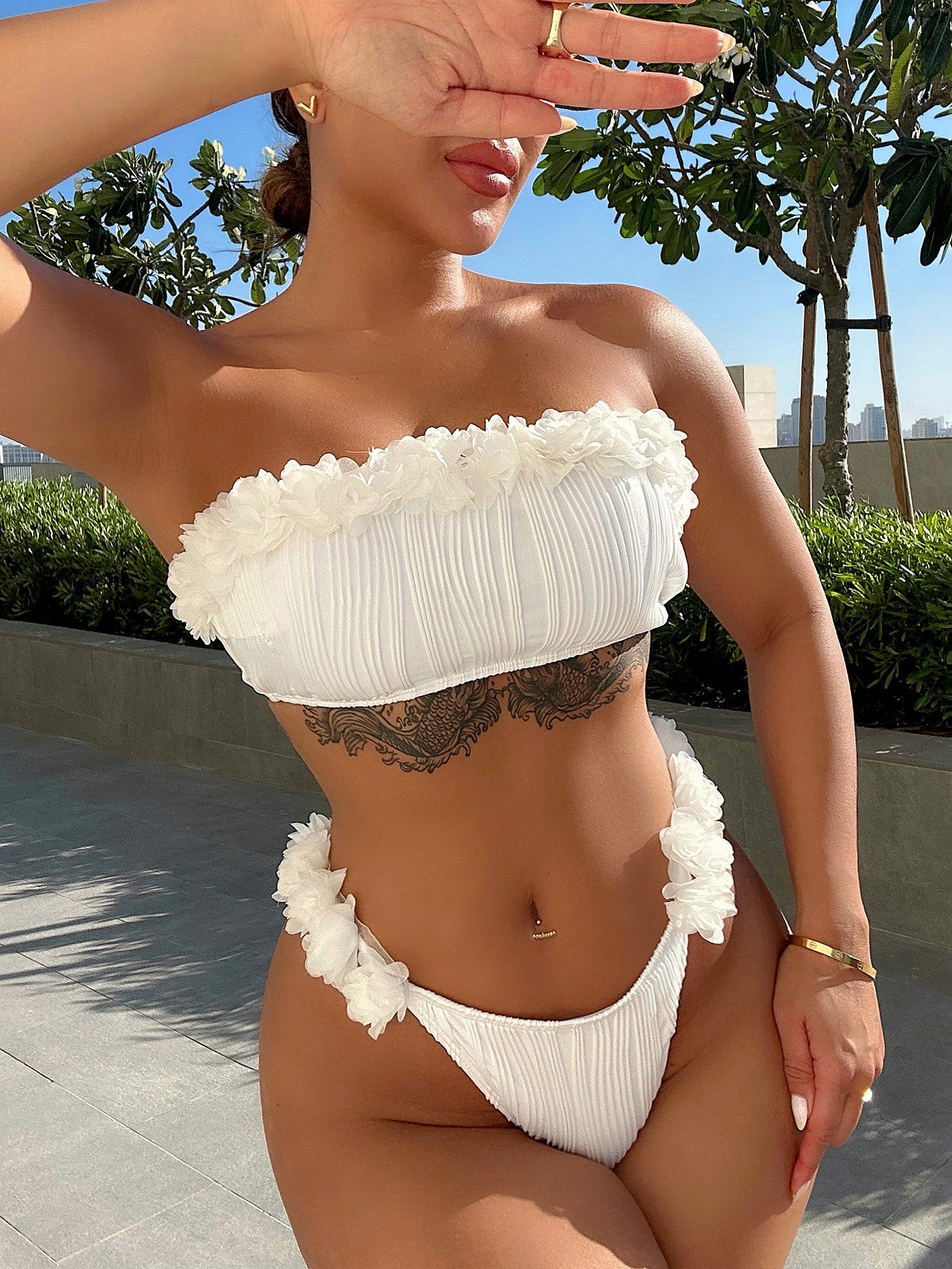 LuX De’Ore Applique Tie Back Two-Piece Bikini Set