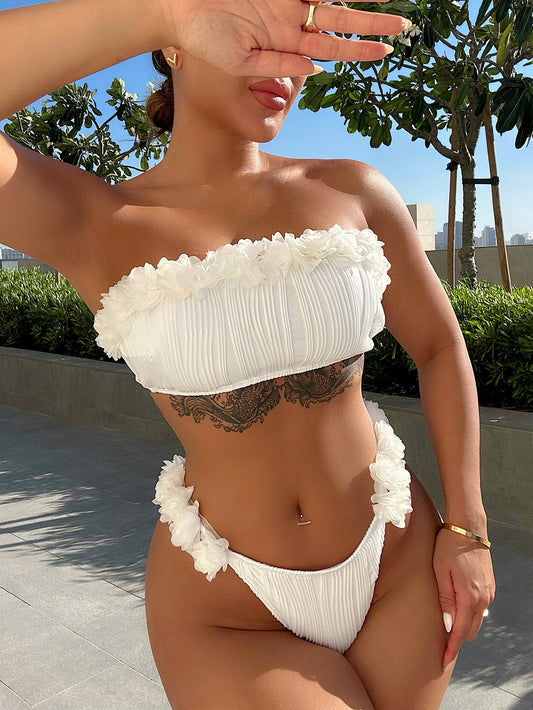 LuX De’Ore Applique Tie Back Two-Piece Bikini Set