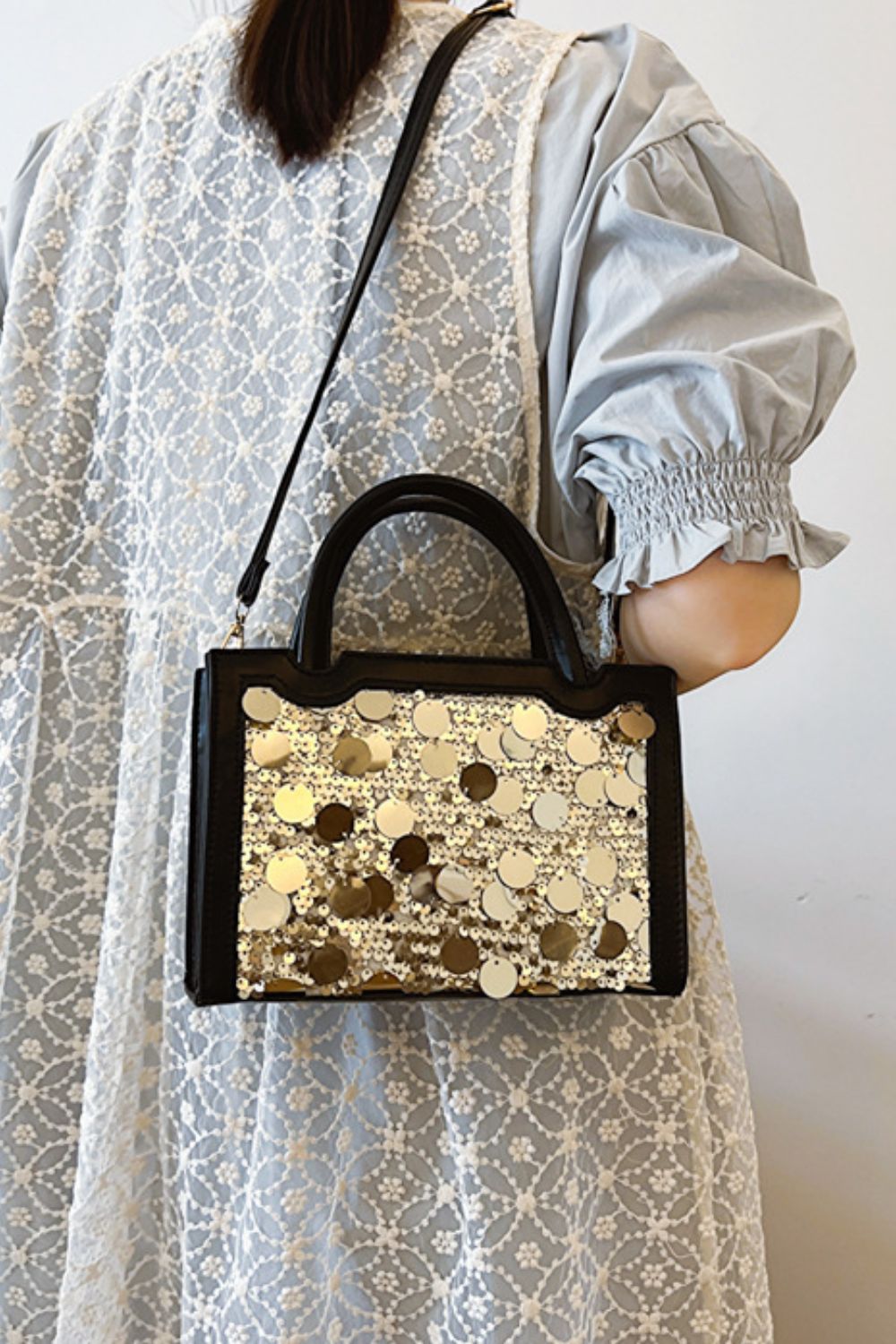LuX De’Ore Leather Sequin Handbag