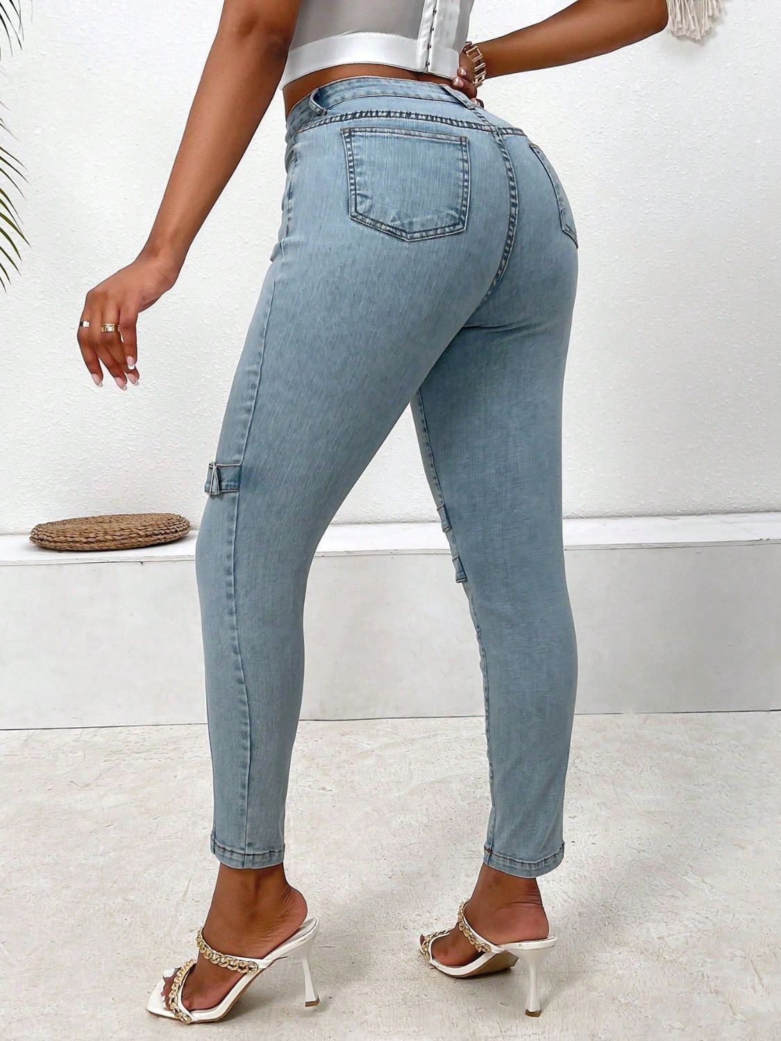 LuX De’Ore Ny Buckle Skinny Jeans with Pockets