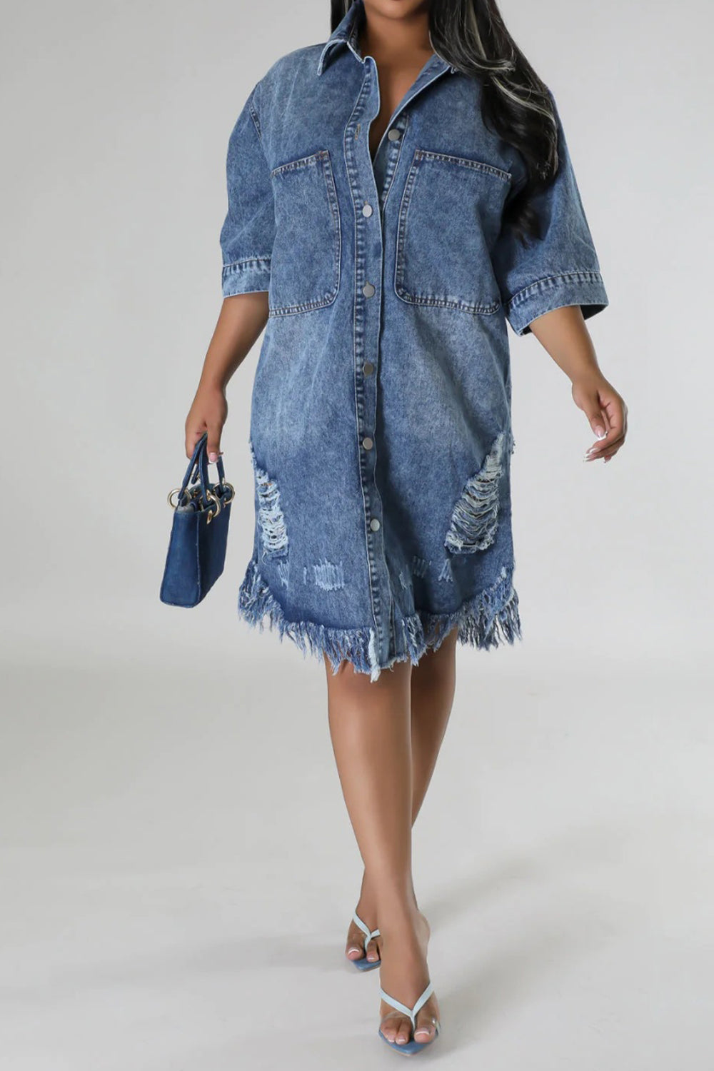 LuX De’Ore Distressed Denim Dress