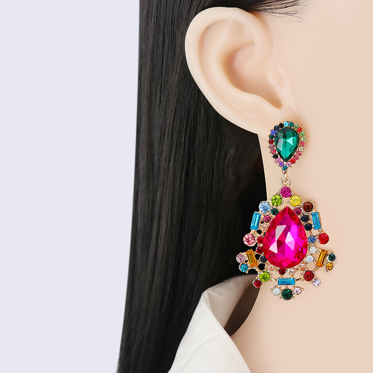 LuX De’Ore Princess Teardrop Rhinestone Earrings