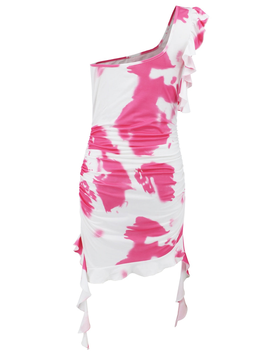 LuX De’Ore Ruffled Tie-Dye Single Shoulder Mini Dress