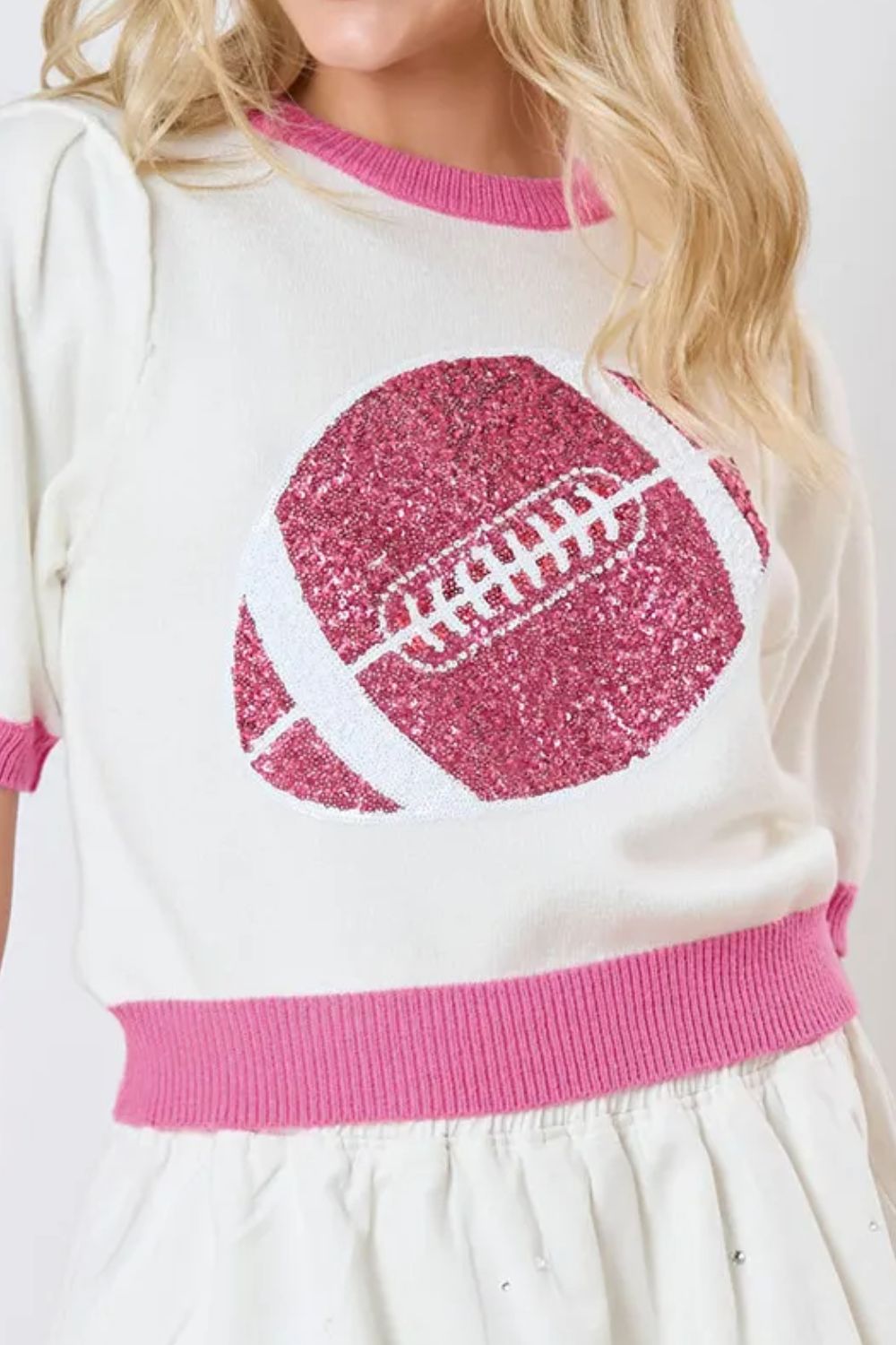 LuX De’ Ore Sequin Football Short Sleeve Top