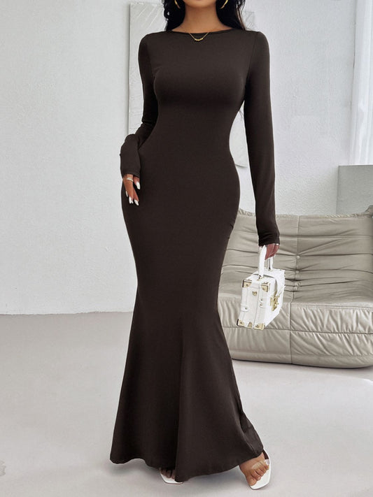 LuX De’Ore Kay Backless Long Sleeve Maxi Dress