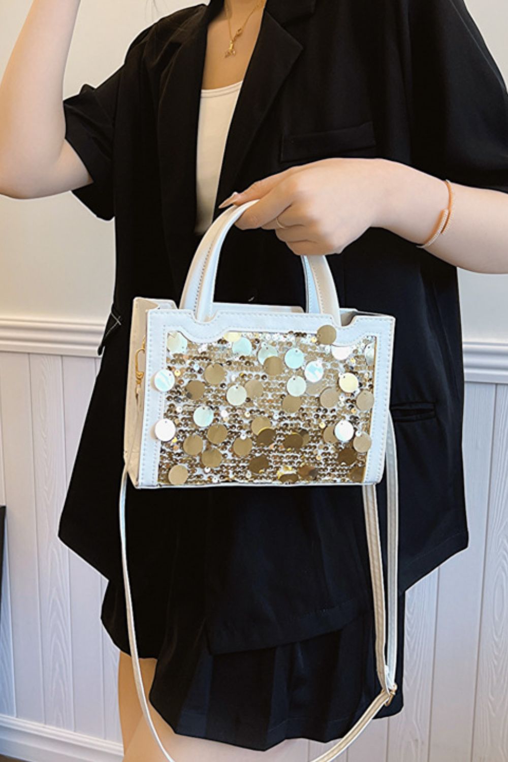 LuX De’Ore Leather Sequin Handbag