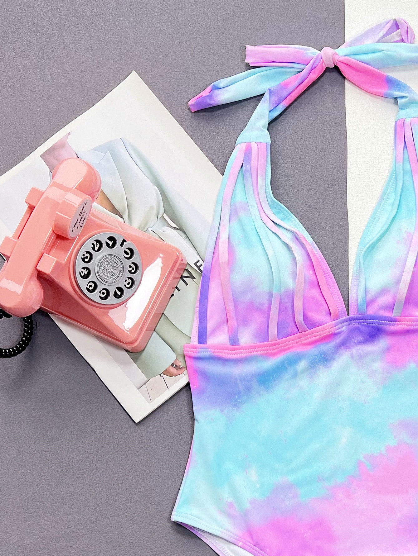 LuX De’Ore Tie-Dye Halter Neck One-Piece Swimsuit